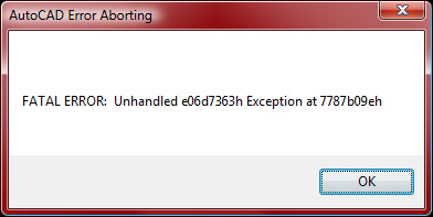 Unhandled Access Violation Reading 0X0000 Exception Autocad 2013